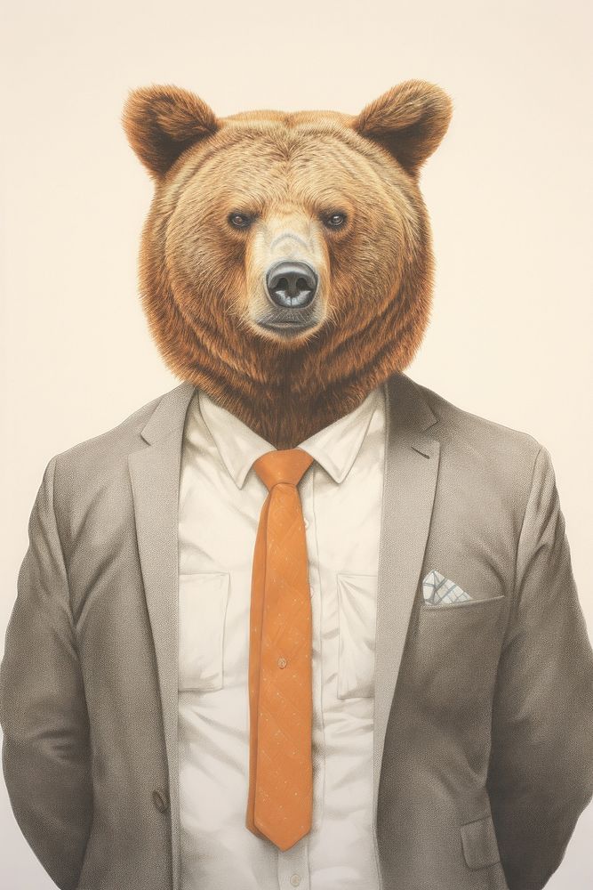 Bear character businessman mammal representation accessories.