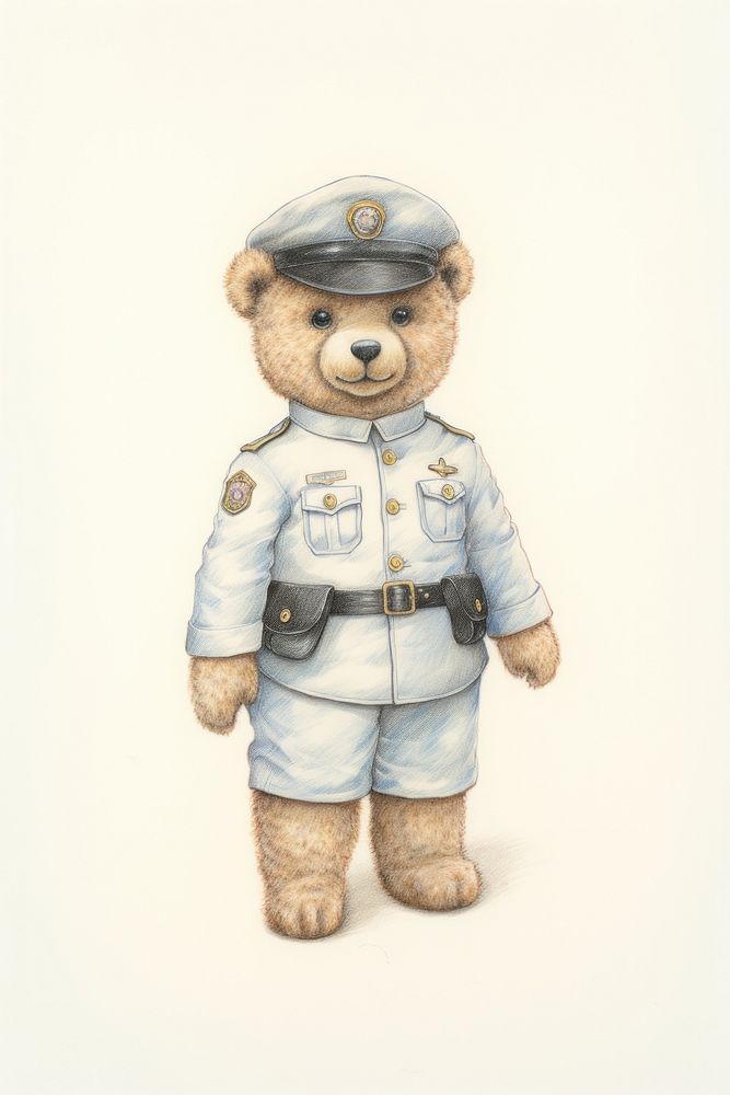 Bear character wearing police costume drawing sketch toy.