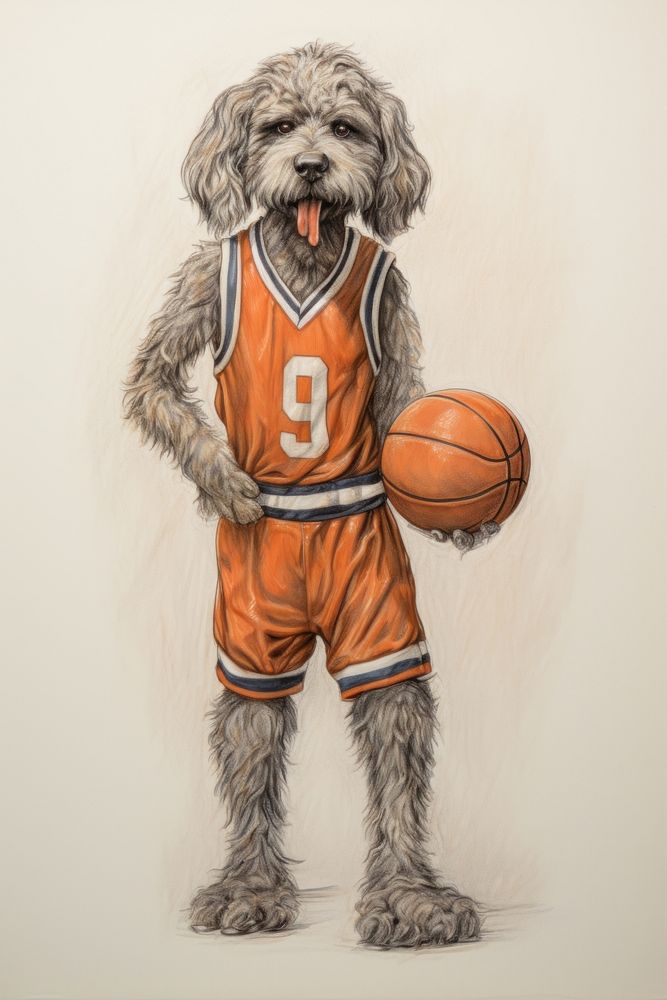 Dog character basketball athlete drawing sketch mammal.
