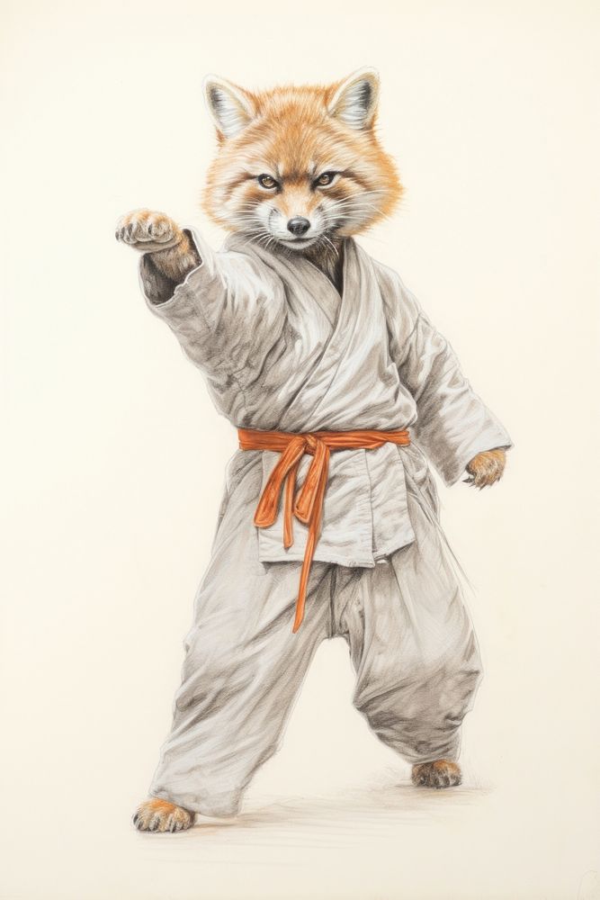 Fox character taekwondo drawing sketch mammal.