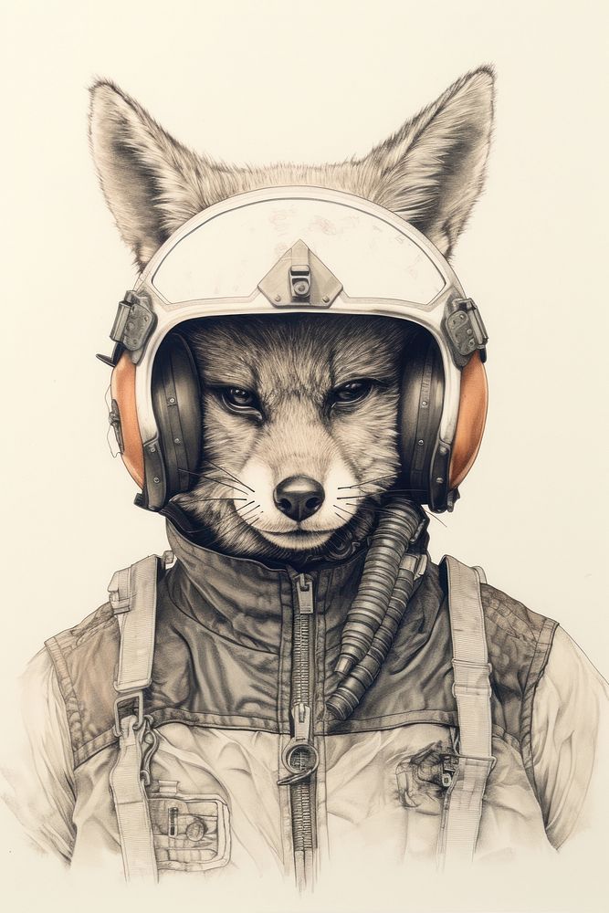 Fox character pilot drawing sketch portrait.