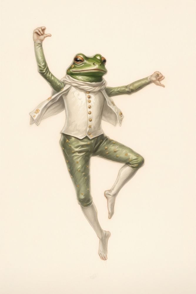 Frog character ballet dancing amphibian drawing animal.