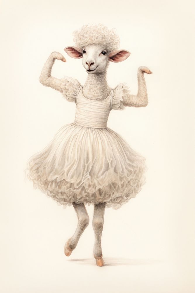 Sheep character ballet dancing livestock drawing animal.