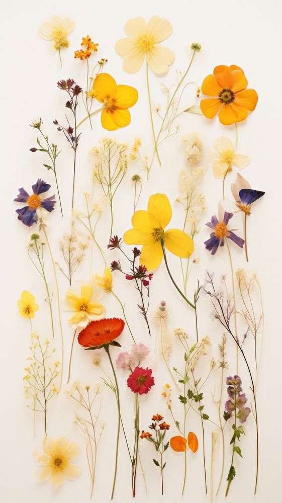 PNG Real pressed spring flowers painting pattern plant. AI generated Image by rawpixel.