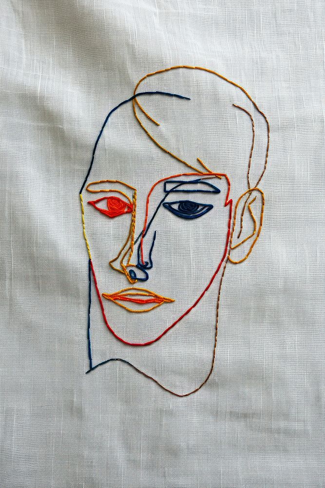 Simple line art men embroidery textile representation.