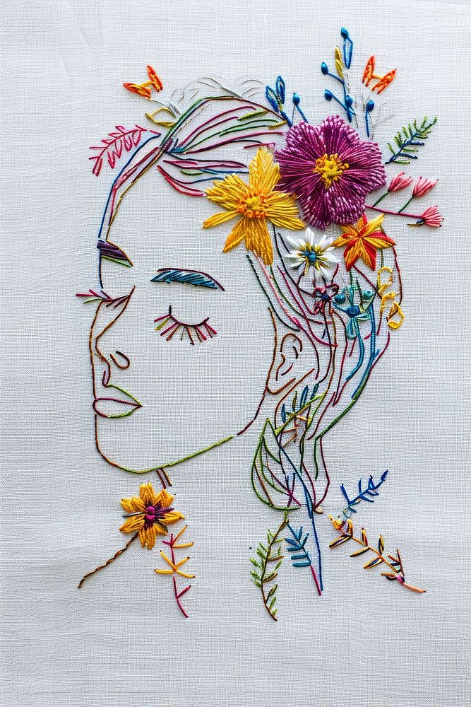 Simple line art woman embroidery needlework pattern.