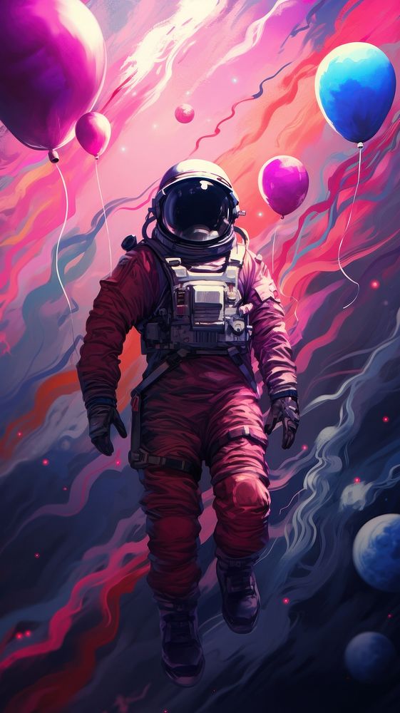  Astronaut in space balloon pink protection. AI generated Image by rawpixel.