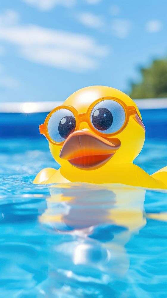  Rubber duck swimming inflatable outdoors. AI generated Image by rawpixel.