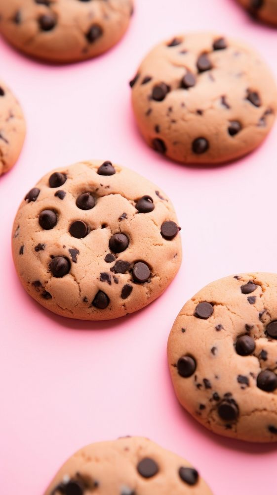  Cookies and chocolate chips biscuit food pink. AI generated Image by rawpixel.