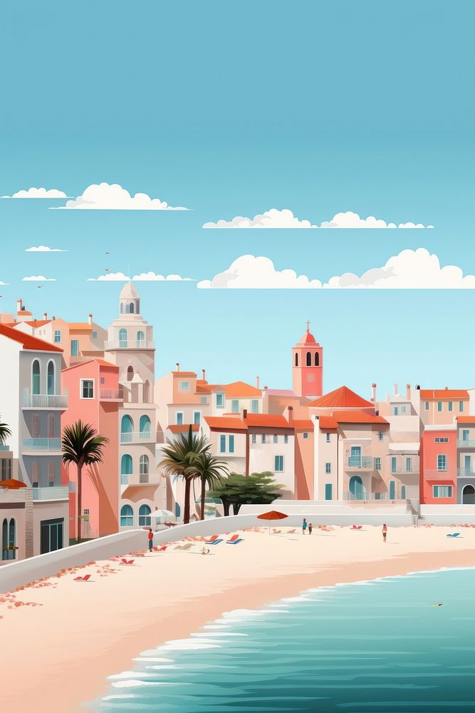 Spain beach town architecture. AI generated Image by rawpixel.