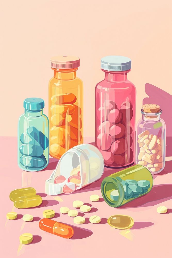 Medicine and capsule bottles pill medication container. AI generated Image by rawpixel.