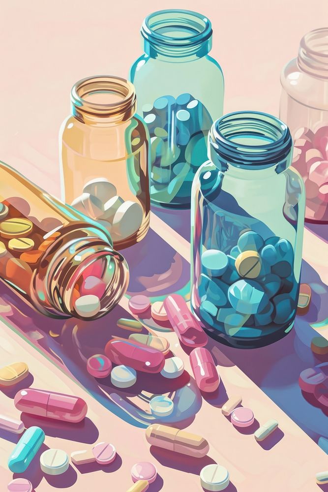 Medicine and capsule bottles pill medication container. AI generated Image by rawpixel.