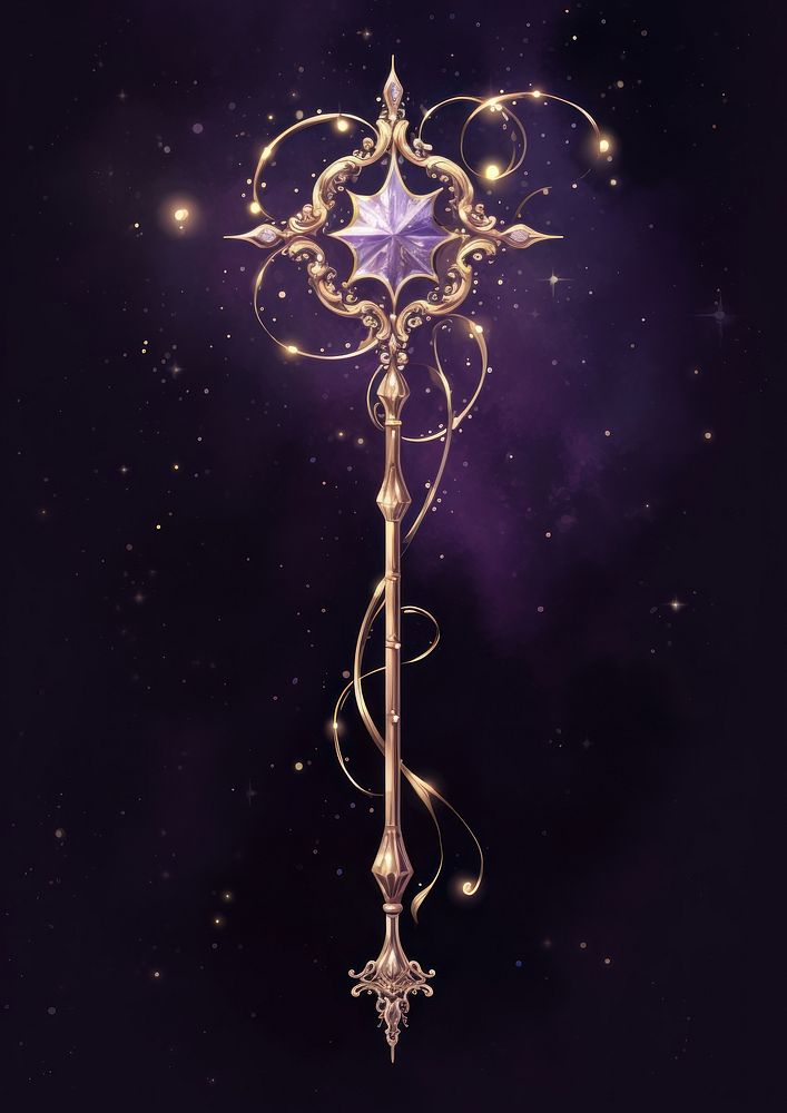 Wand with magic astronomy purple gold.