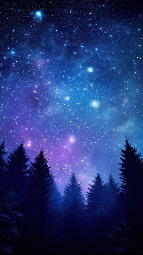  The milky stars above a pine forest sky astronomy outdoors. AI generated Image by rawpixel.