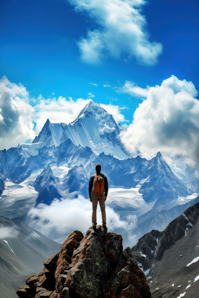 Adventure mountain standing sky. AI generated Image by rawpixel.