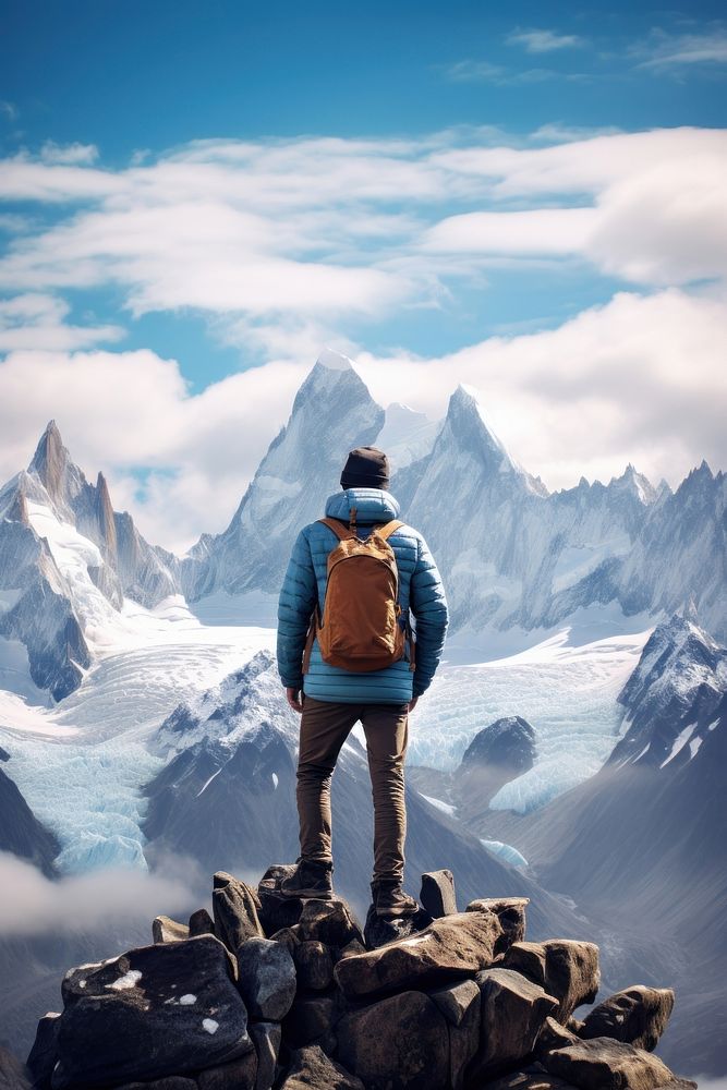 Adventure mountain standing backpacking. AI generated Image by rawpixel.