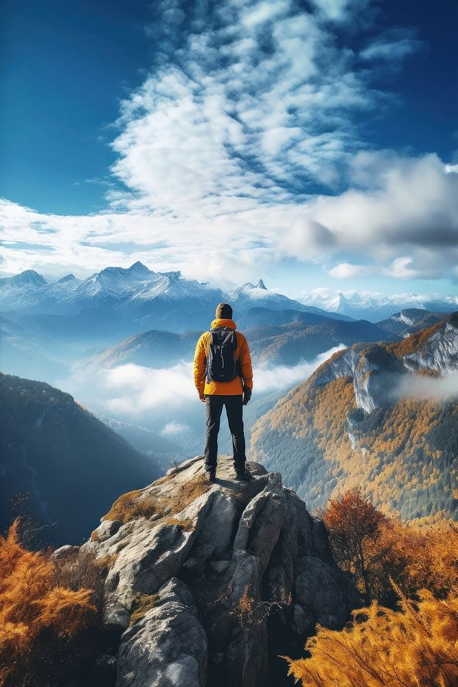 Adventure standing backpacking recreation. AI generated Image by rawpixel.