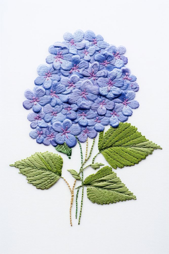 Hydrangea in embroidery style pattern plant leaf.