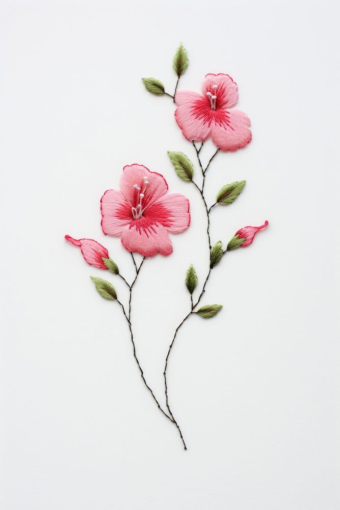 Pink flower blossom embroidery nature plant.