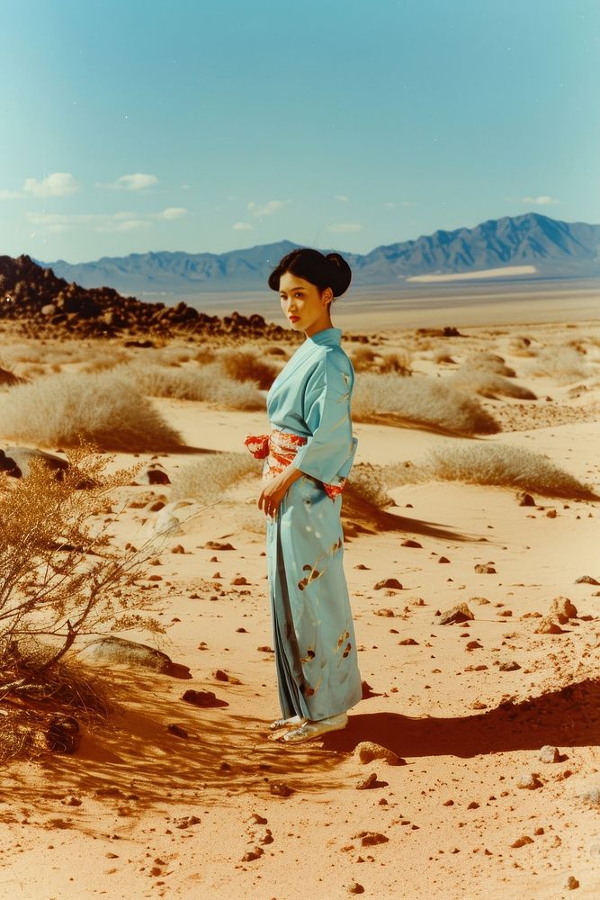 Japanese woman desert outdoors portrait.