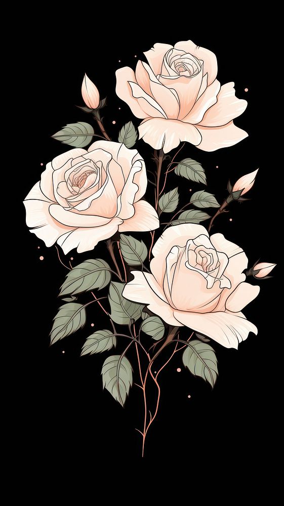  Pink roses pattern flower sketch. AI generated Image by rawpixel.