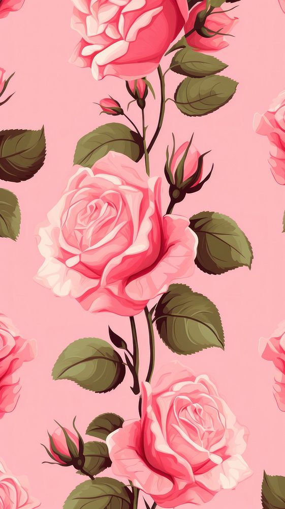  Pink roses pattern backgrounds wallpaper. AI generated Image by rawpixel.