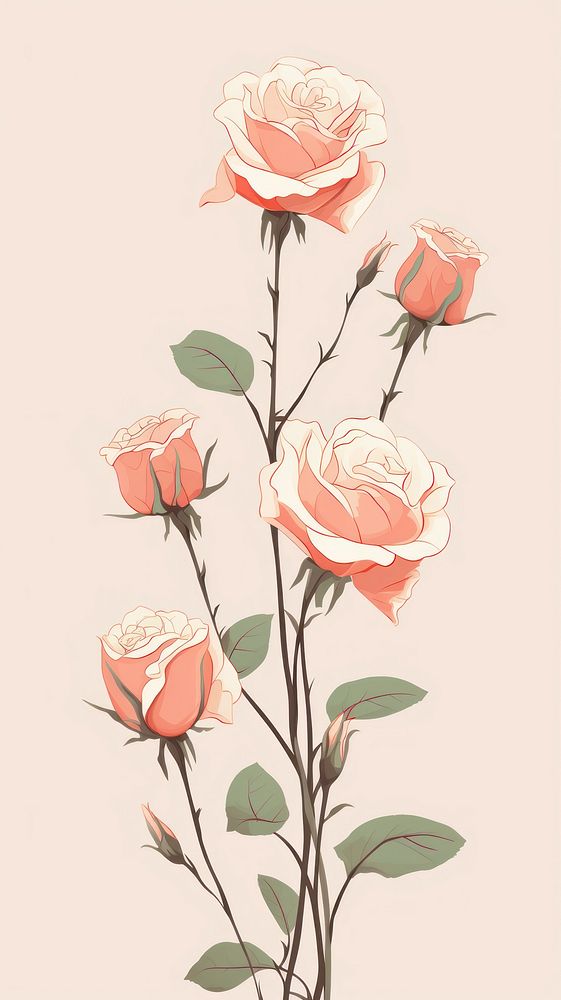  Pink roses pattern drawing flower. AI generated Image by rawpixel.