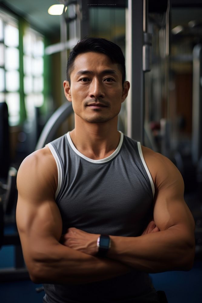 Japanese man exercise portrait adult gym. AI generated Image by rawpixel.