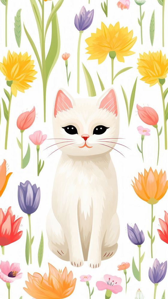 Cat and flower pattern cartoon animal.