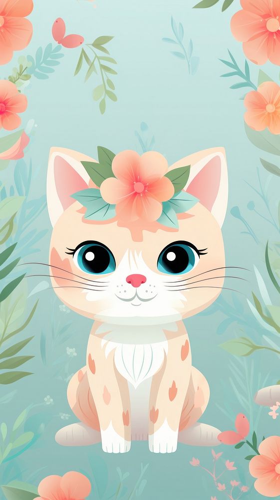 Cat and flower cartoon pattern animal.