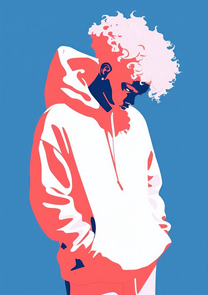 Curly-haired hipster woman sweatshirt hoodie art.