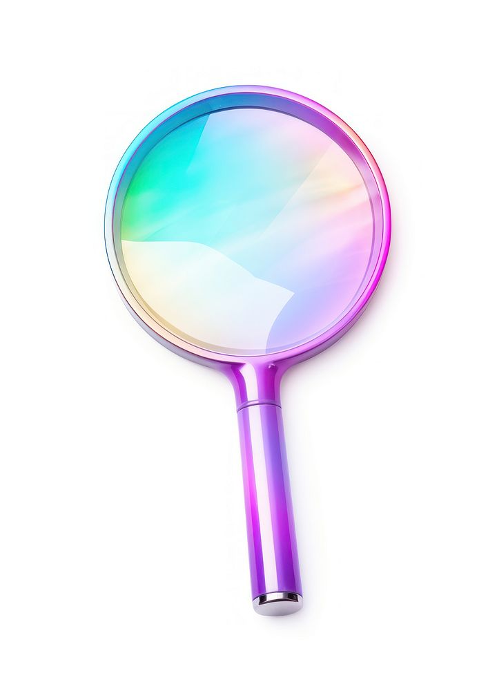 Magnifying glass iridescent racket white background lightweight.
