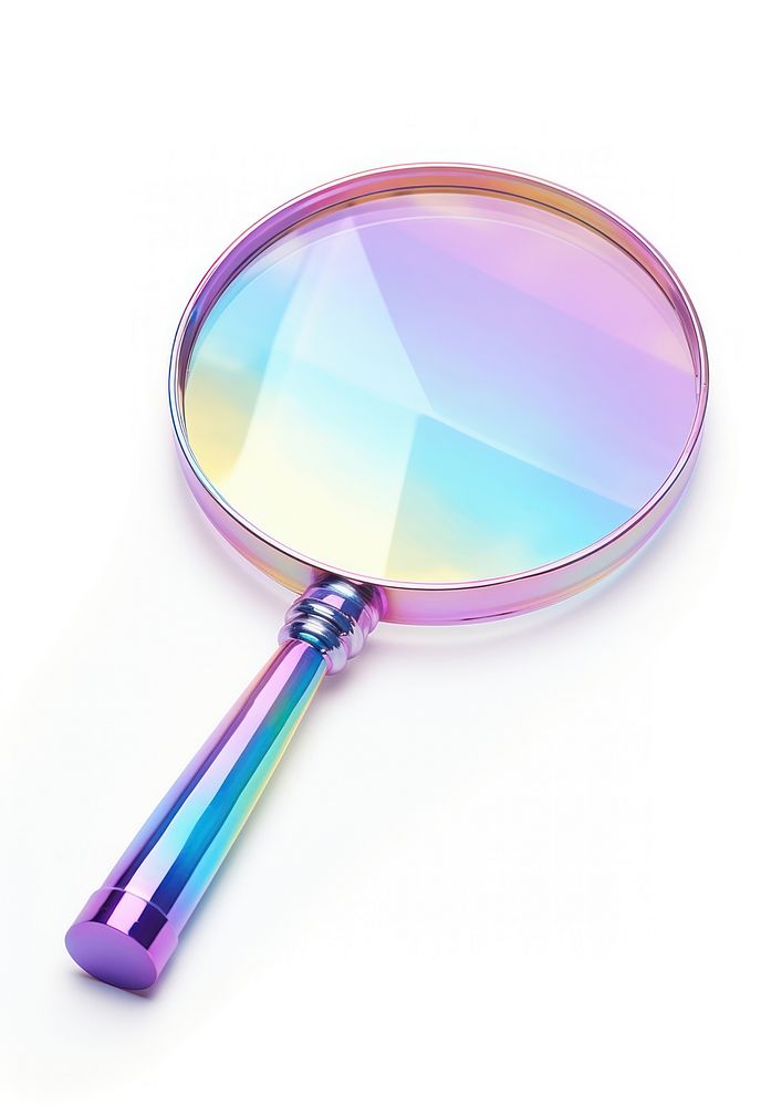 Magnifying glass iridescent white background reflection refraction.