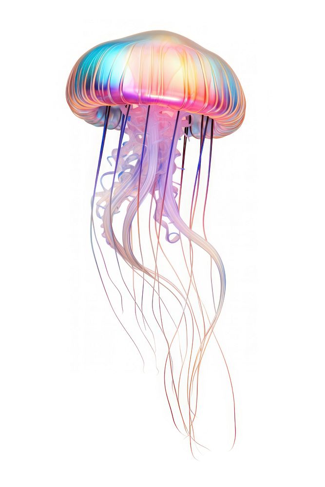 Jellyfish iridescent white background invertebrate translucent.
