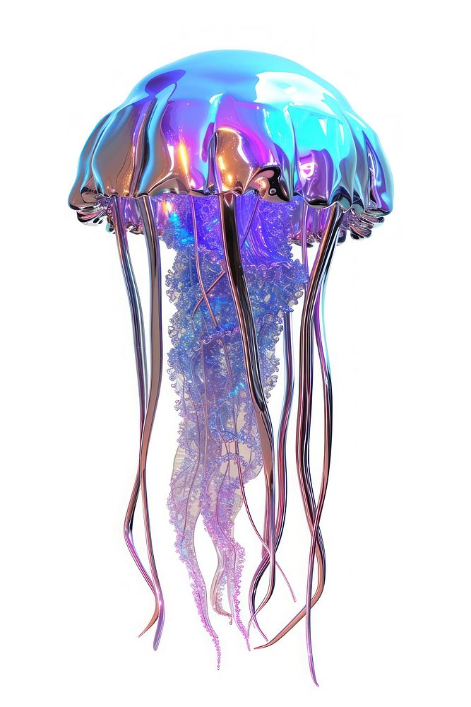 Jellyfish iridescent white background invertebrate transparent.