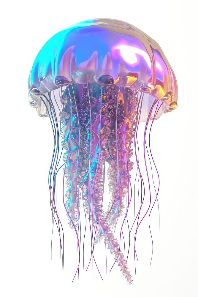 Jellyfish iridescent animal white background invertebrate.