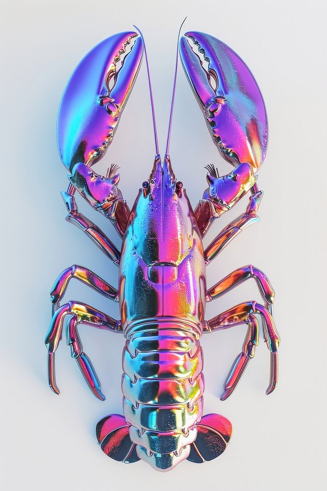 Lobster iridescent seafood animal white background.