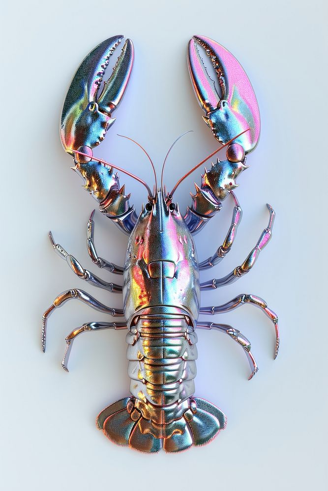 Lobster iridescent seafood animal white background.