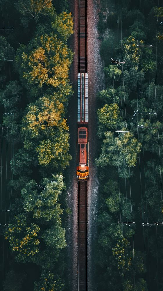 Aerial top down view of Train outdoors vehicle nature.