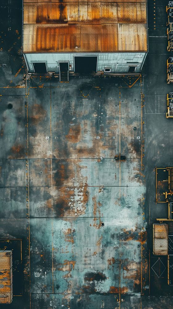 Aerial top down view of Warehouse deterioration architecture backgrounds.