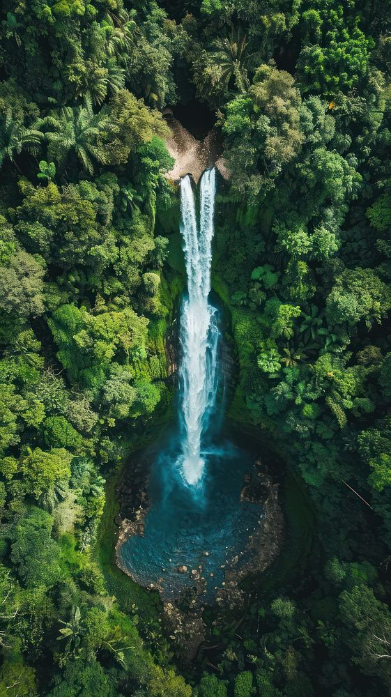 Aerial top down view of Waterfall waterfall landscape outdoors.