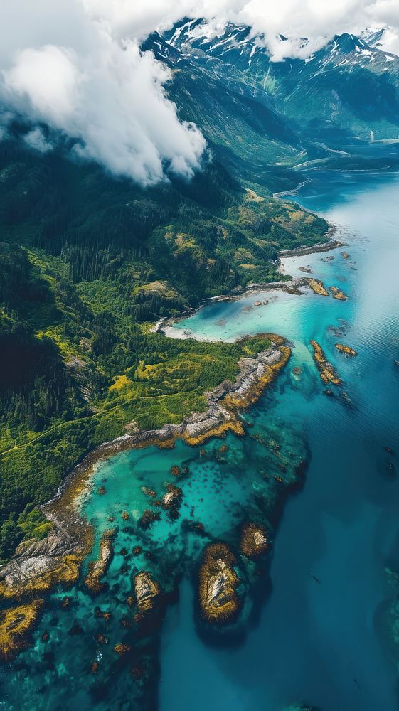 Aerial top down view of Alaska landscape outdoors nature.