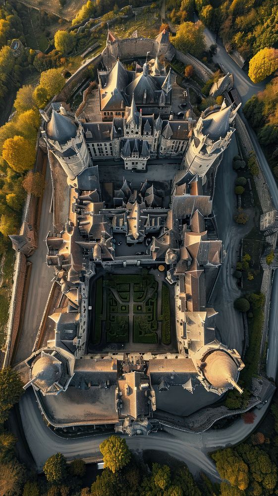 Aerial top down view of Castle architecture building castle.