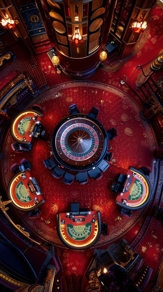 Aerial top down view of Casino casino game architecture.