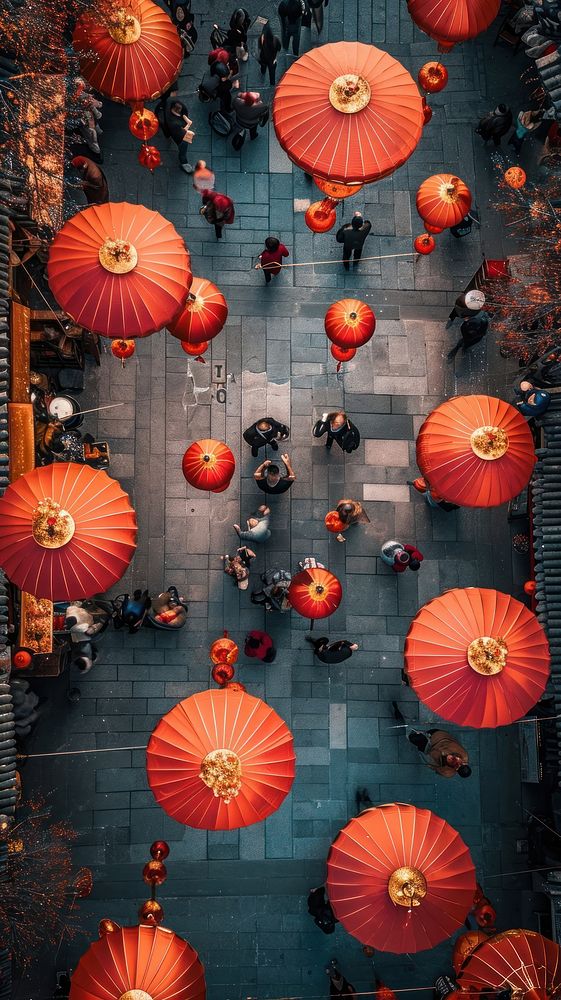 Aerial top down view of chinese new year city architecture celebration.