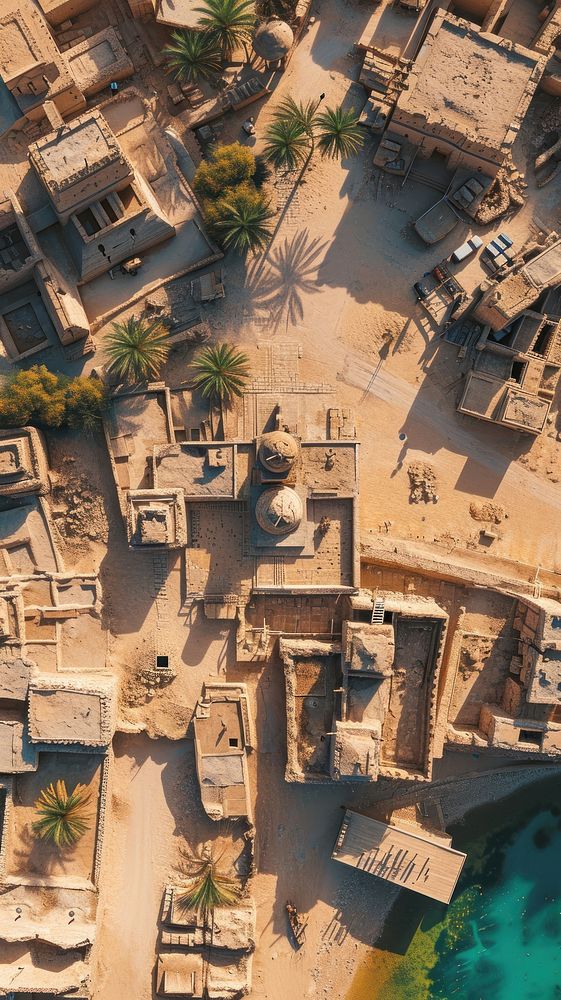 Aerial top down view of Egypt architecture landscape building.