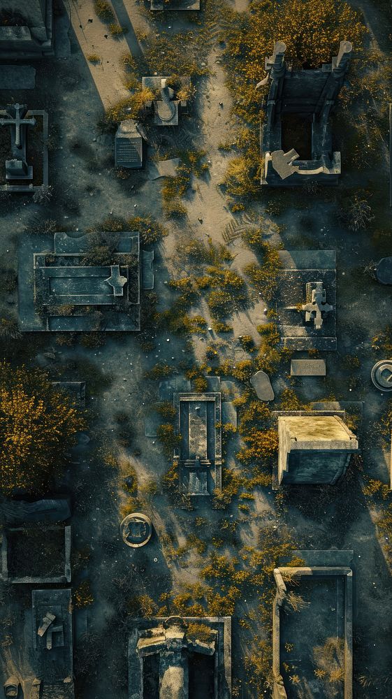 Aerial top down view of Graveyard outdoors grave spirituality.