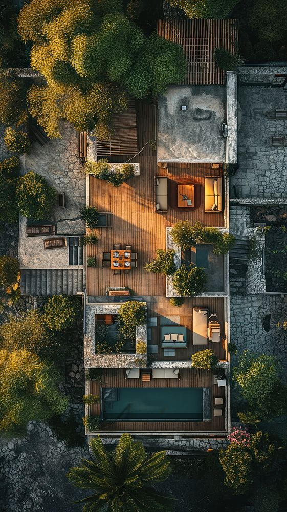 Aerial top down view of Home architecture building outdoors.