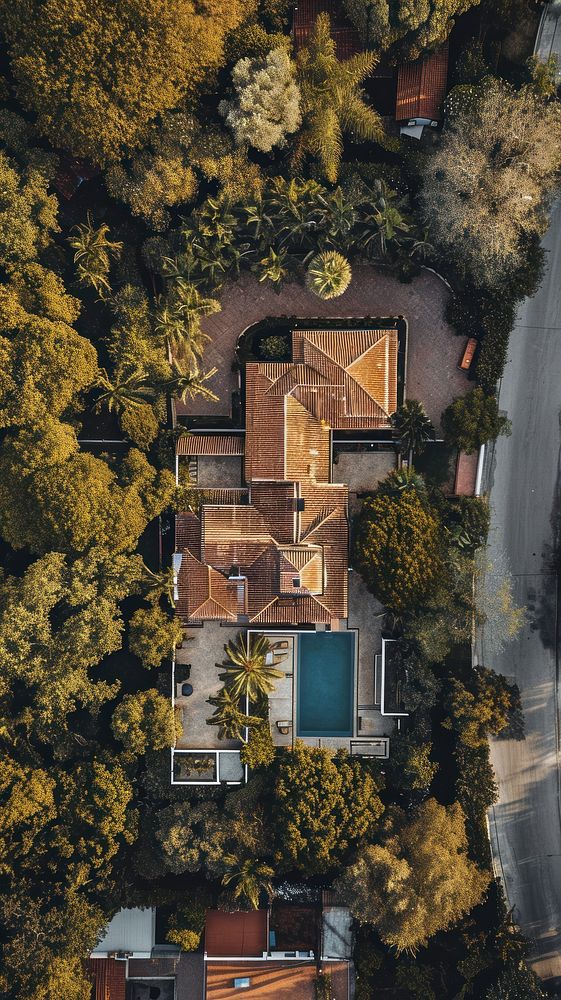 Aerial top down view of Home architecture building outdoors.