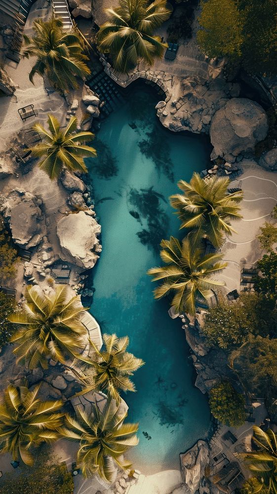 Aerial top down view of Oasis outdoors nature tranquility.
